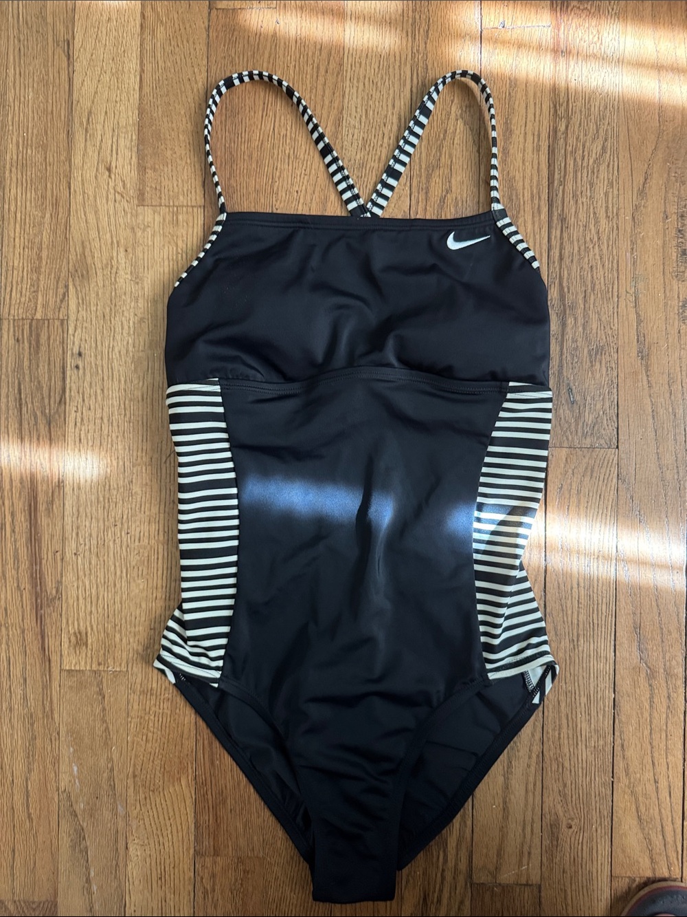 Nike Black One-Piece Swimsuit with White Striped Side Panels